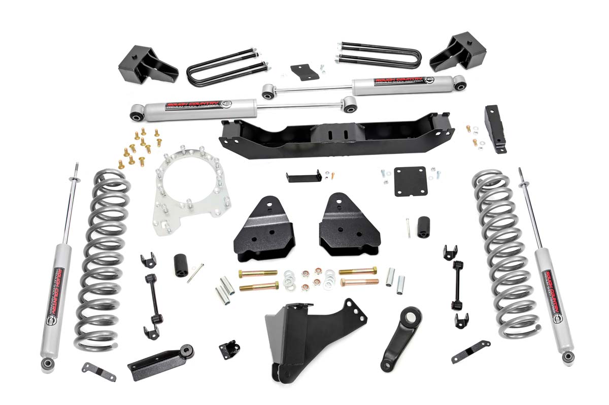 Ford F-350 Super Duty Suspension Lift Kit - Rough Country - 4.5 Inch Lift + N3/V2 Monotube/Vertex Adjustable Reservoir Shocks - '17-'22